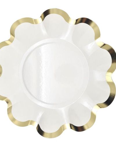 Elegant White & Gold Scalloped Plates 8pk
