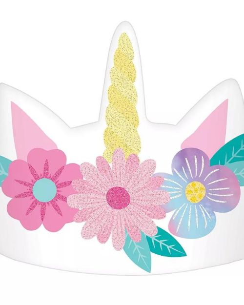 Enchanted Unicorn Glittered Paper Crowns 8pk