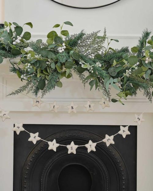 Felt White Star Merry Christmas Bunting