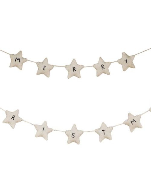 Felt White Star Merry Christmas Bunting