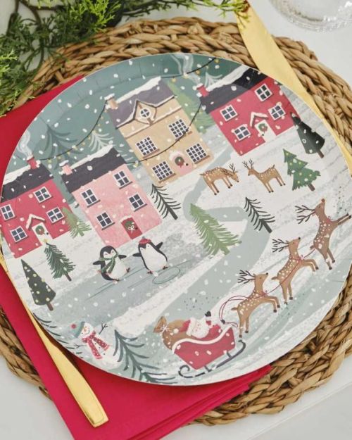 Festive Scene Christmas Plates 8pk