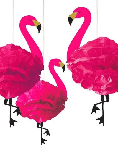 Flamingo Tissue Pom Pom Decorations 3pk