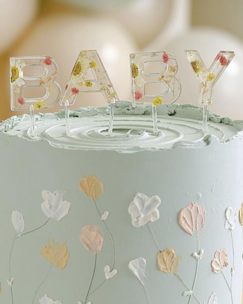 Floral Baby Pressed Flower Cake Topper