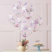 Happy Birthday Floral Confetti Balloons 5pk