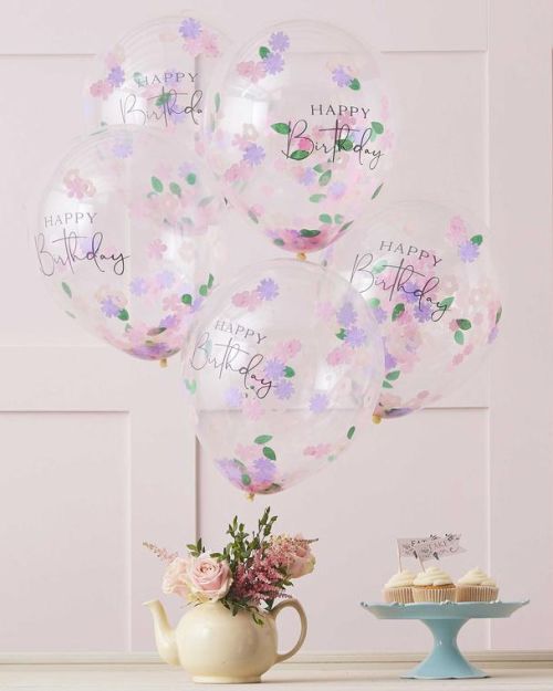 Happy Birthday Floral Confetti Balloons 5pk