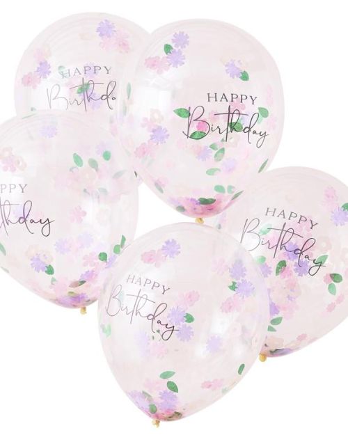 Happy Birthday Floral Confetti Balloons 5pk