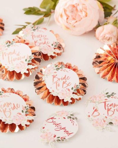 Floral Hen Party Team Bride Badges 6pk