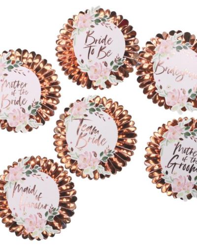 Floral Hen Party Team Bride Badges 6pk