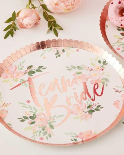 Floral Hen Party Team Bride Plates 8pk