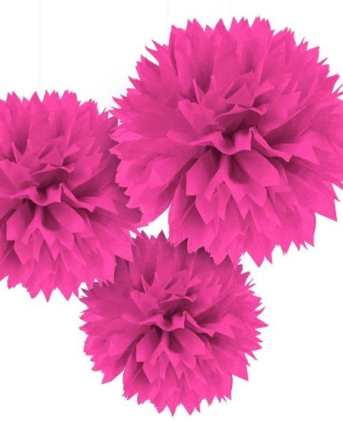 Fluffy Tissue Pom Poms 3pk – Bright Pink