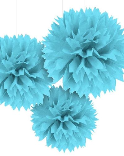 Fluffy Tissue Pom Poms 3pk – Caribbean Blue