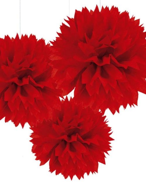 Fluffy Tissue Pom Poms 3pk – Red