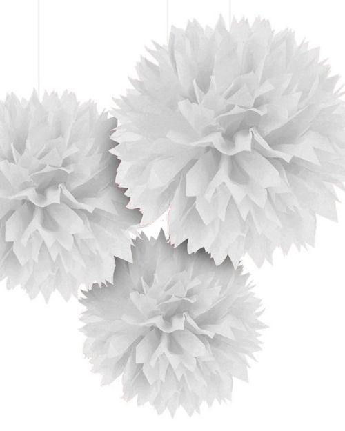 Fluffy Tissue Pom Poms 3pk – White