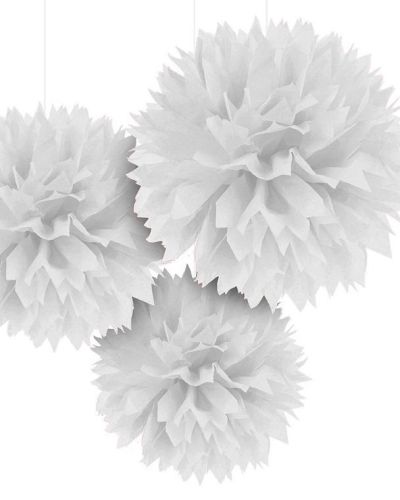 Fluffy Tissue Pom Poms 3pk – White