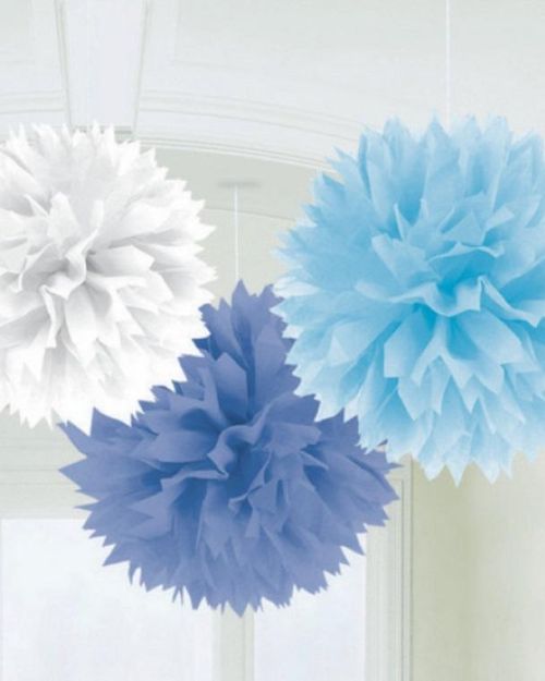 Fluffy Tissue Pom Poms 3pk – Blues