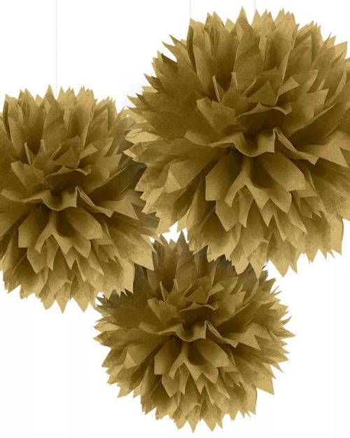 Fluffy Tissue Pom Poms 3pk – Gold