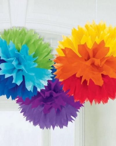 Fluffy Tissue Pom Poms 3pk – Rainbow