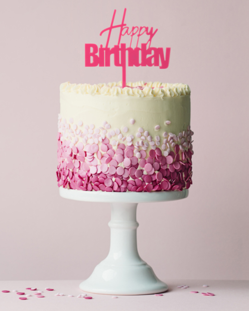 Fun Happy Birthday Cake Topper – Pink