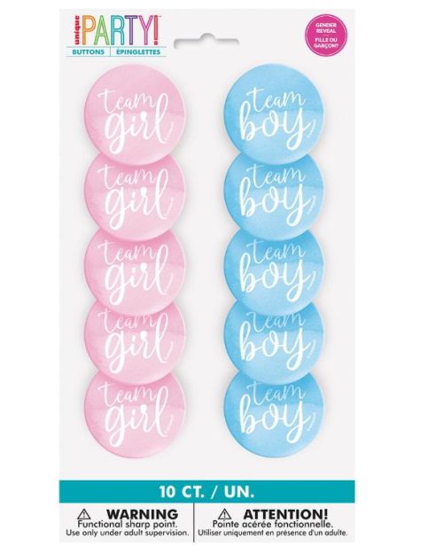 Gender Reveal Badges 10pk