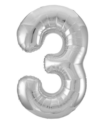 Giant Silver Number Foil Balloon – 3