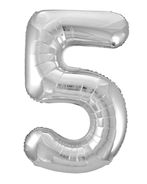 Giant Silver Number Foil Balloon – 5