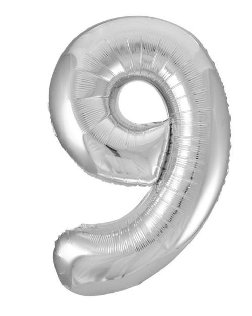 Giant Silver Number Foil Balloon – 9