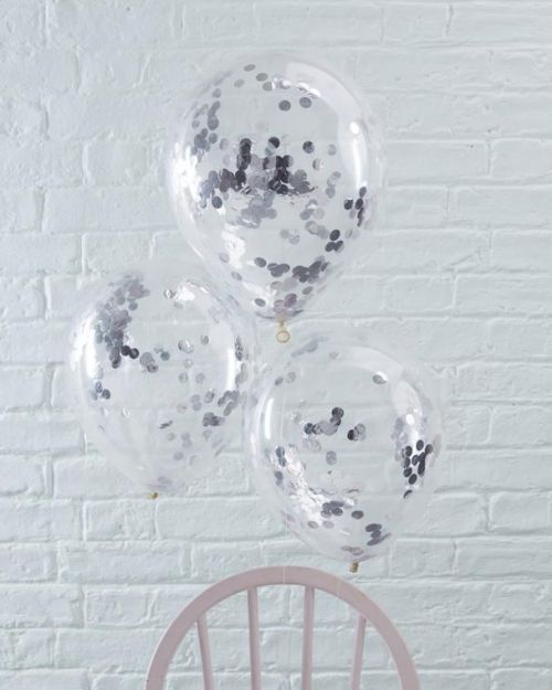 Ginger Ray Silver Confetti Balloons 5pk