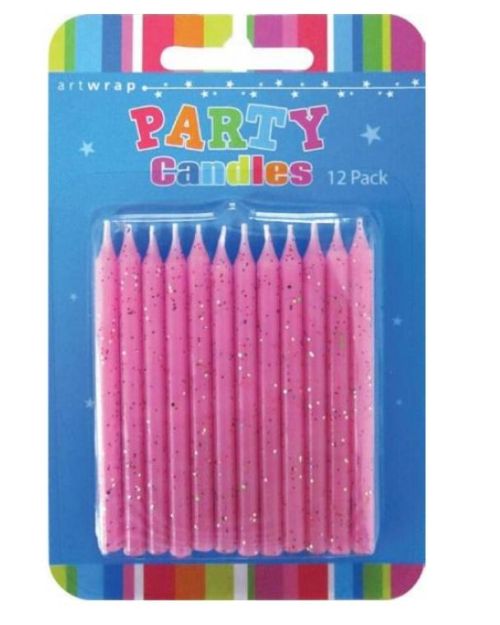 Glitter Candles 12pk – Pink