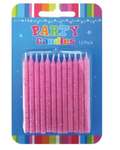 Glitter Candles 12pk – Pink