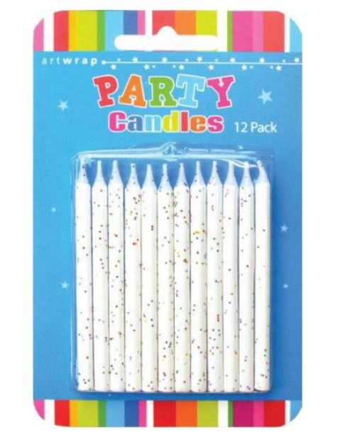 Glitter Candles 12pk – White