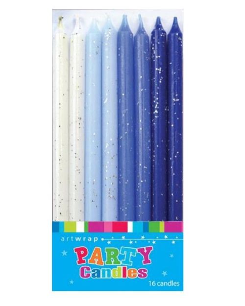 Blue Glitter Candles 16pk