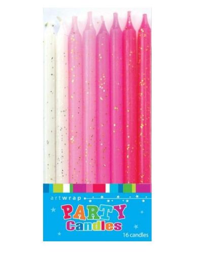 Pink Glitter Candles 16pk