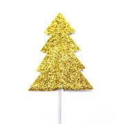 Gold Glitter Christmas Tree Cupcake Toppers 12pk