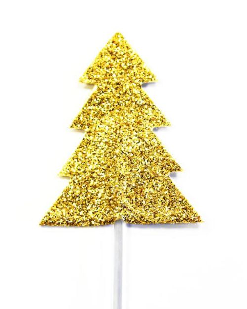 Gold Glitter Christmas Tree Cupcake Toppers 12pk