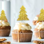 Gold Glitter Christmas Tree Cupcake Toppers 12pk