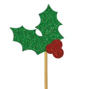 Glitter Holly Cupcake Toppers 12pk