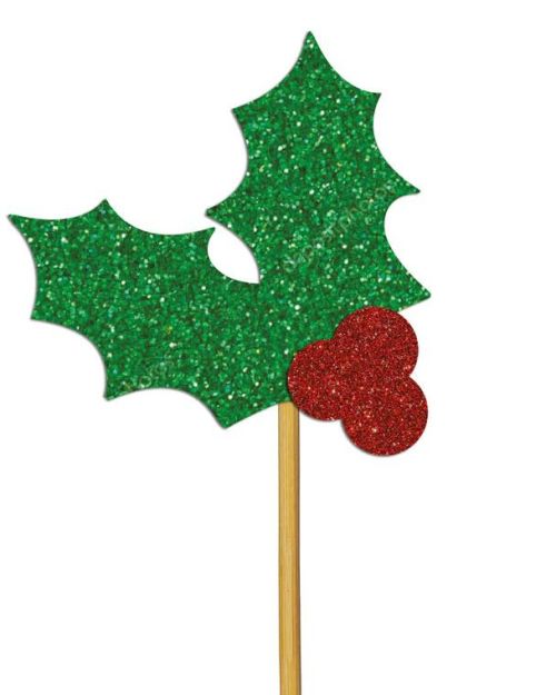 Glitter Holly Cupcake Toppers 12pk