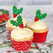 Glitter Holly Cupcake Toppers 12pk