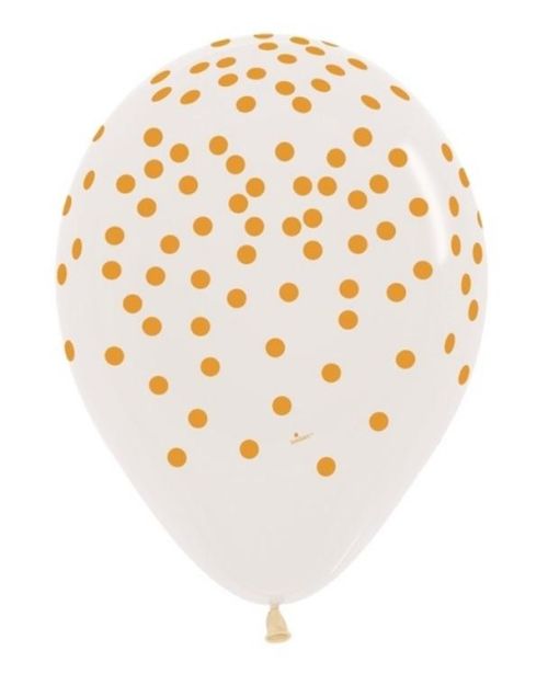 Gold Confetti Print Clear Balloons 12pk