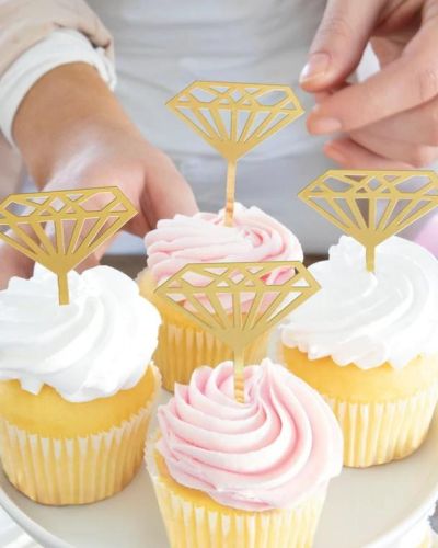 Gold Diamond Cupcake Toppers 5pk