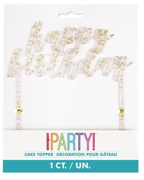 Gold Fleck Happy Birthday Cake Topper
