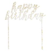 Gold Fleck Happy Birthday Cake Topper