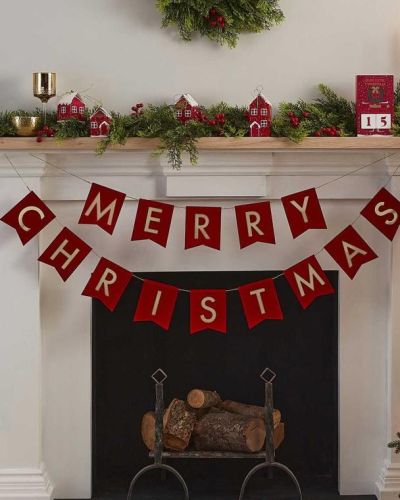 Gold Foiled Red Velvet Merry Christmas Bunting
