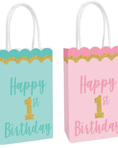 Gold Glitter 1st Birthday Treat Bags 8pk
