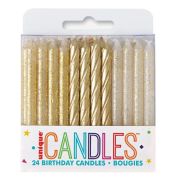 Gold & Gold Glitter Spiral Candles 24pk