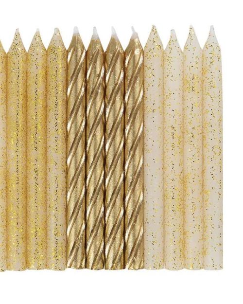 Gold & Gold Glitter Spiral Candles 24pk