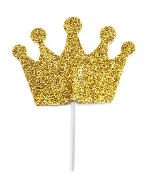 Gold Glitter Crown Cupcake Toppers 12pk