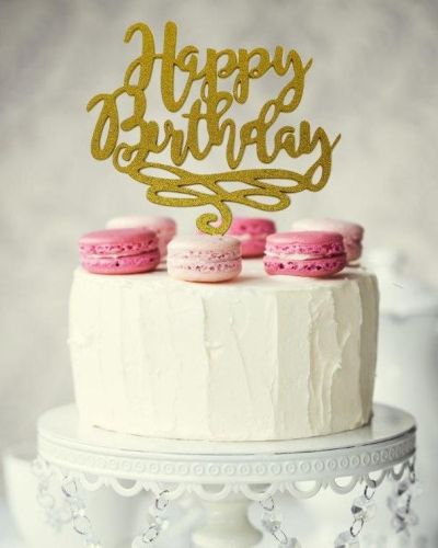 Happy Birthday Cake Topper – Gold Glitter