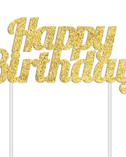 Glitter Cake Topper – Happy Birthday Gold