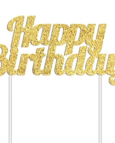 Glitter Cake Topper – Happy Birthday Gold